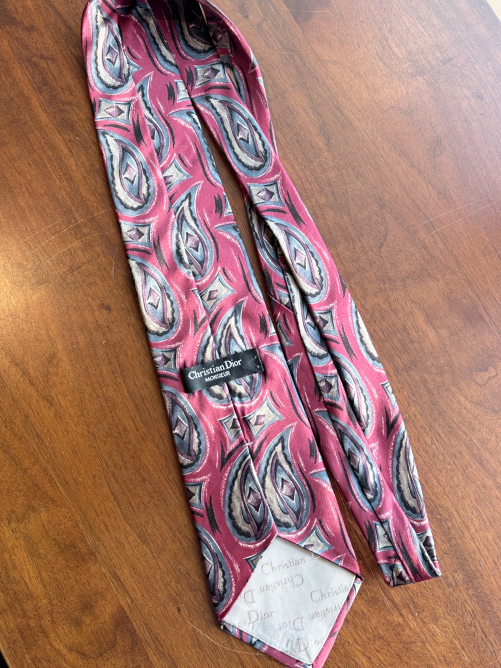 Christian Dior Vintage Red Patterned Silk Scarf Tie
